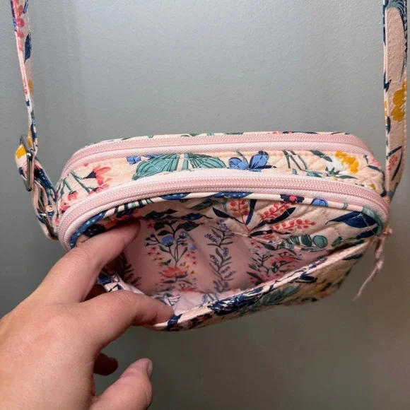 Vera Bradley Quilted Floral Crossbody Bag Peach Multi Double Zip Small Purse - Picture 11 of 11